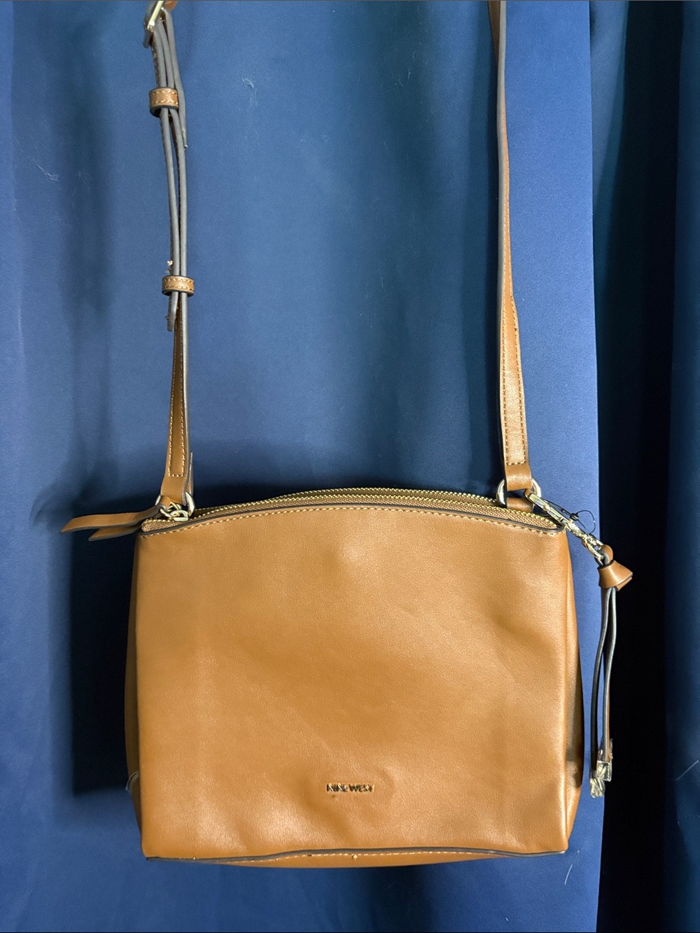Nine West Cognac Leather Crossbody Bag adjustable strap new